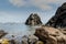 Les Deux FrÃƒÂ¨resÃ¢â‚¬Â rocks and le Grande Conque beach in Agde Cape, Cap d`Agde